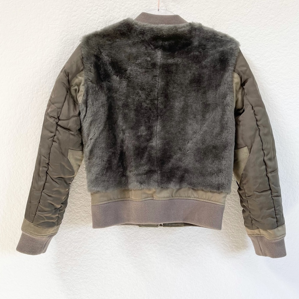 Allsaints Finch Bomber Shearling Jacket Green Sz 0 - Picture 4 of 8